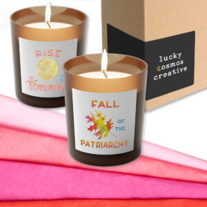 small business packaging ideas on a budget. image shows candles and a brown box with branded labels.
