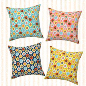 image shows custom designed throw pillows in four different designs.