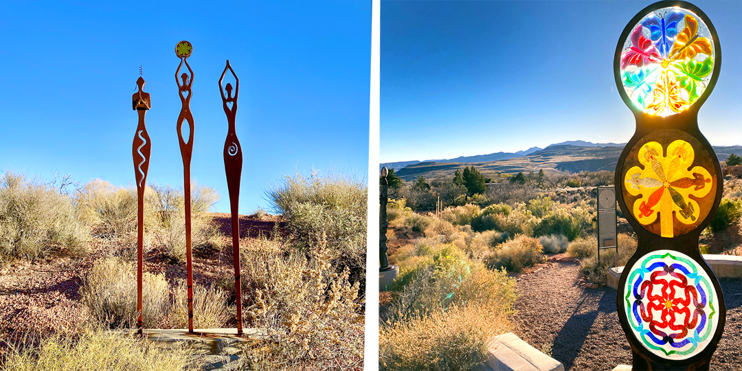 image of Cheryl Collins glass art at the Desert Rose Labyrinth in Kayenta Art Village