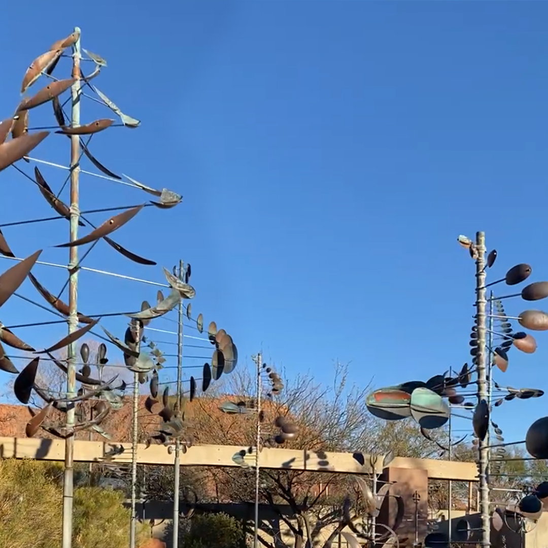 nature art sculptures in the form of wind sculptures engineered by Lyman Whitaker in Kayenta Art Village.