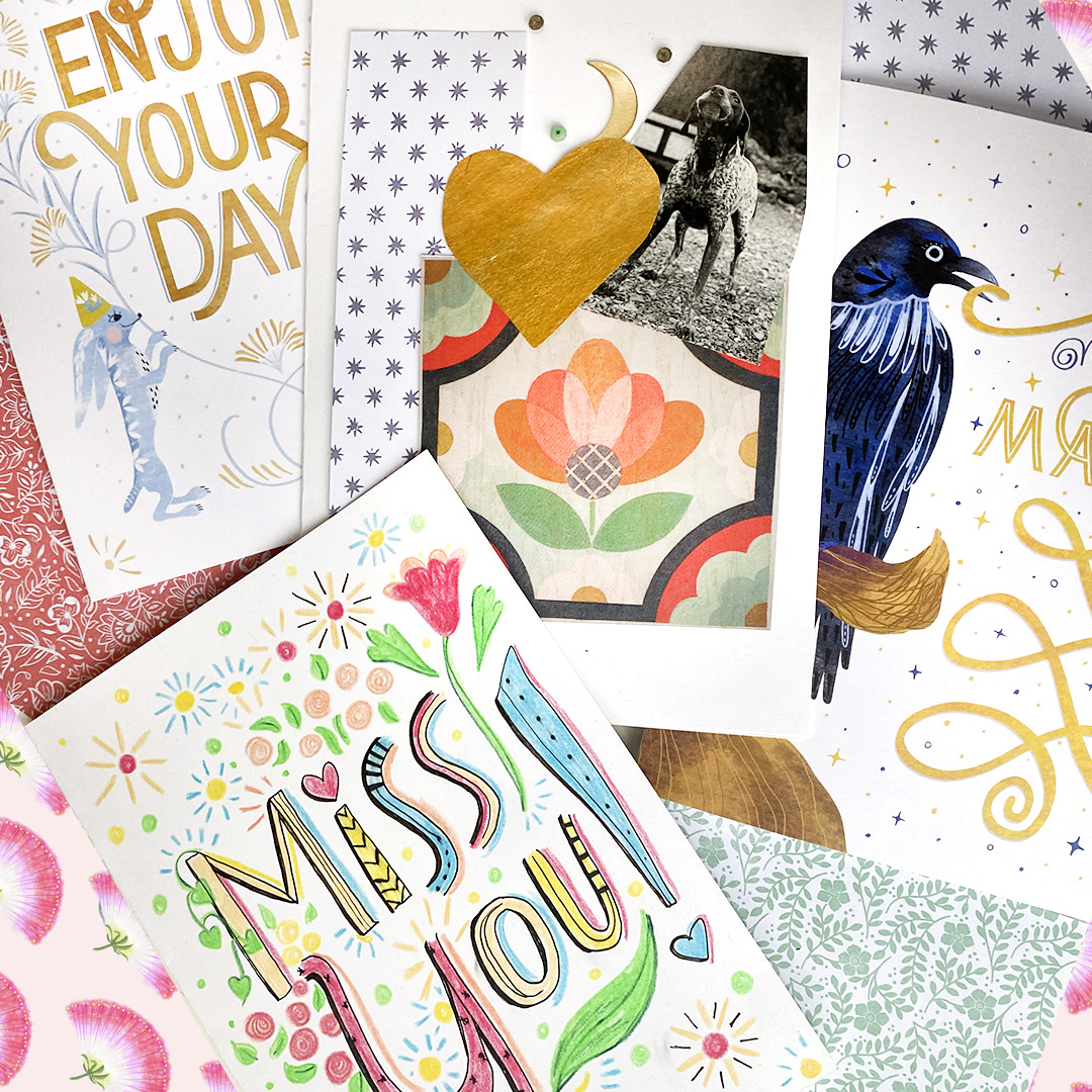 image shows a stack of greeting cards to show the joy of making greeting cards.