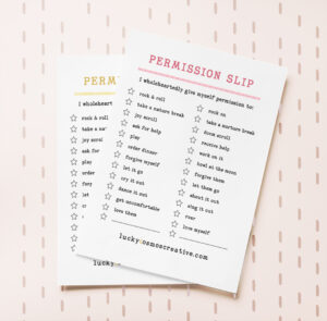 image shows two small printed permission slips.