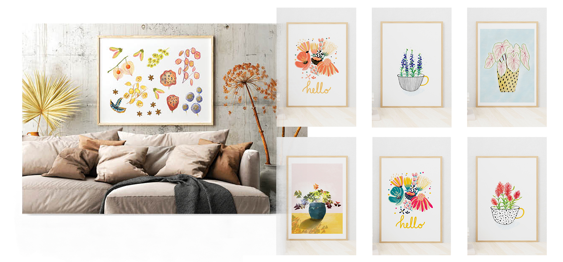 botanical-illustrations Alesha Sevy portfolio features wall art framed botanical prints